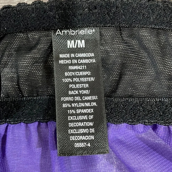 NWOT Ambrielle Lace Babydoll Negligee Nightgown Black Purple Adjustable Straps M - Picture 11 of 12